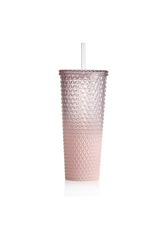 Mainstays 26 fl oz Ombre Pink Reusable Plastic Textured Tumbler, Double-Walled