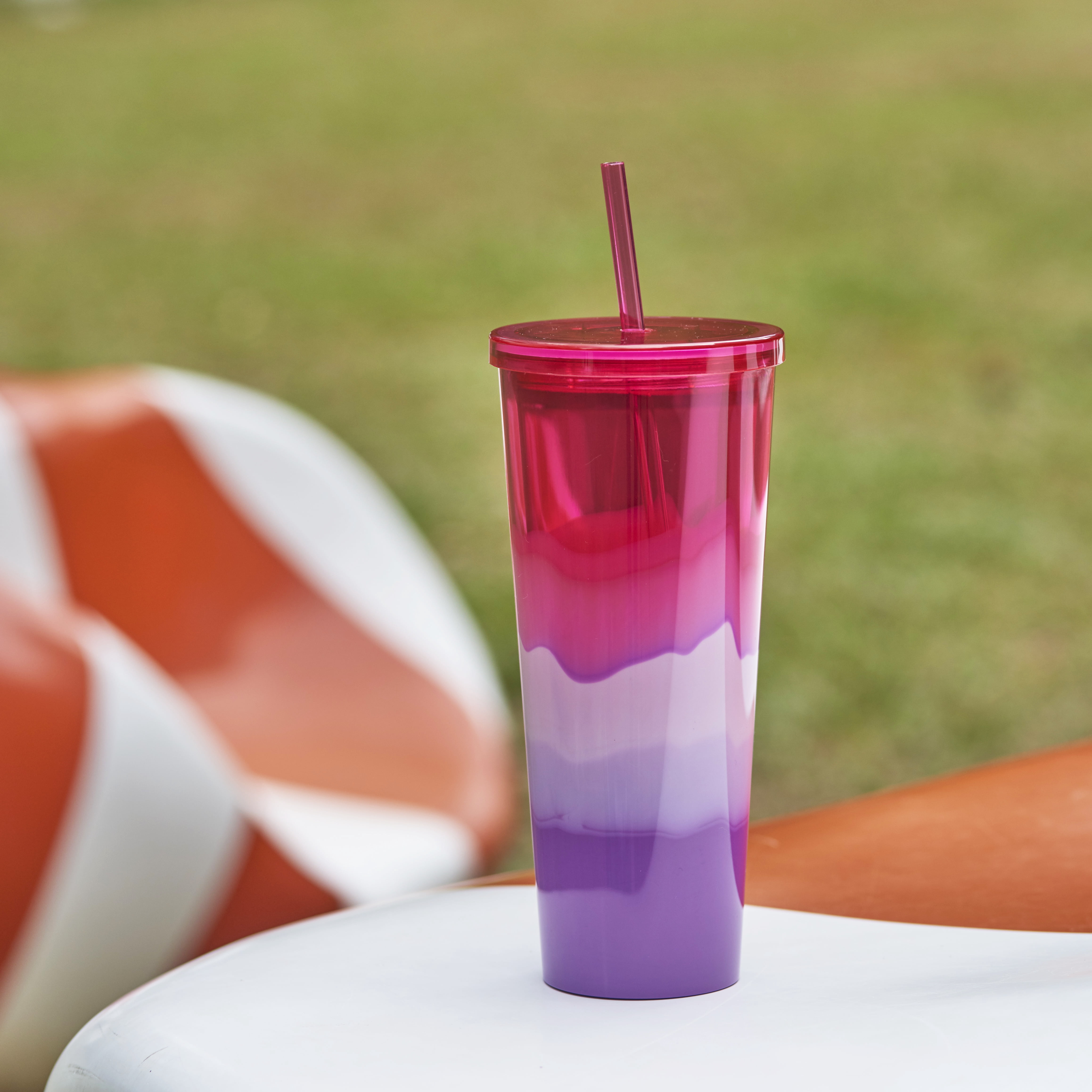Mainstays 26 oz Double Wall Plastic Tinted Tumbler with Straw 