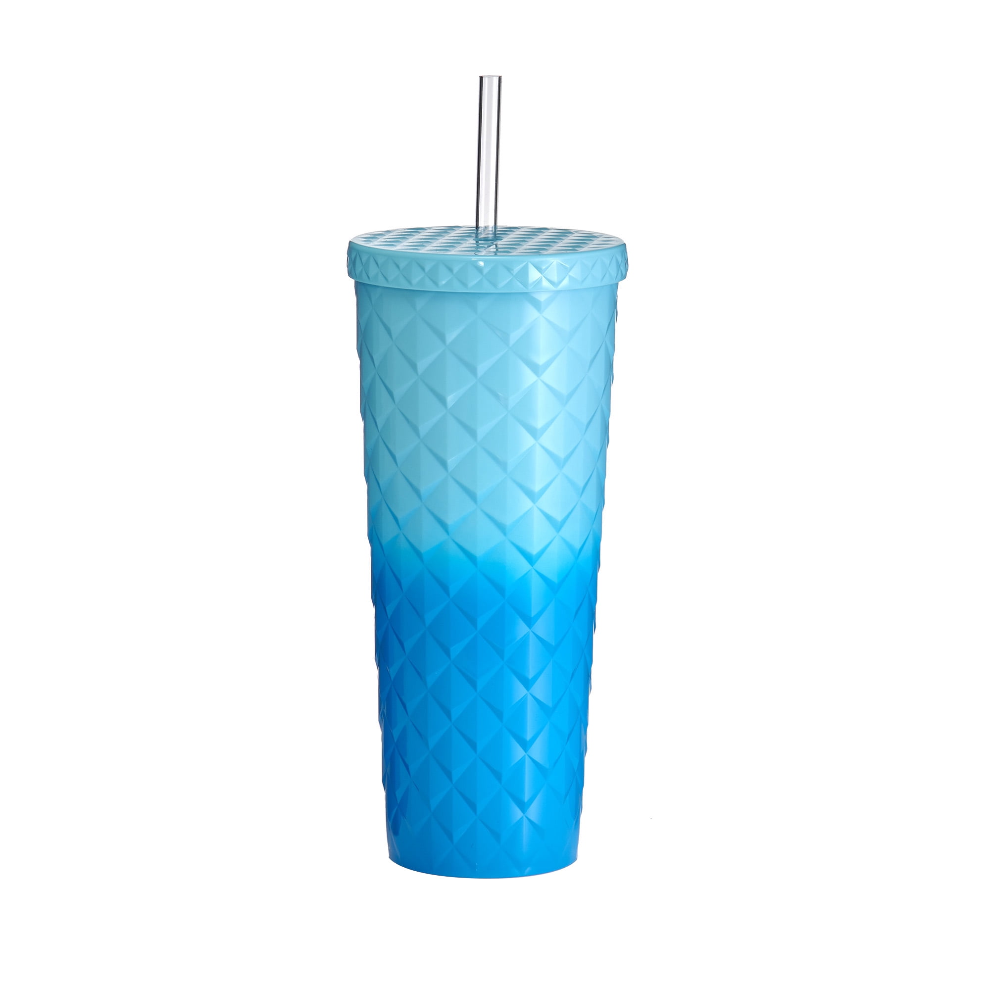 Mainstays 26oz Diamond Scale Textured Plastic Tumbler with Straw, Ombre