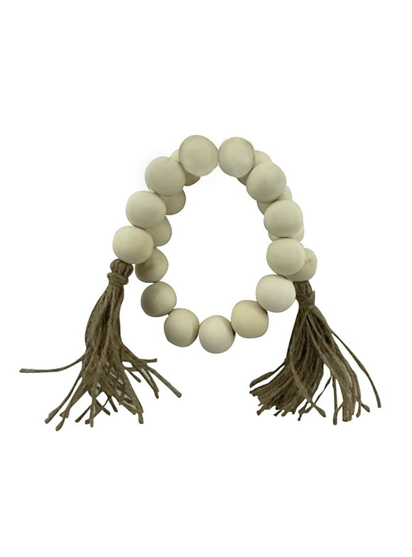 Mainstays 27” White Tabletop Wood Bead Garland with Tassel