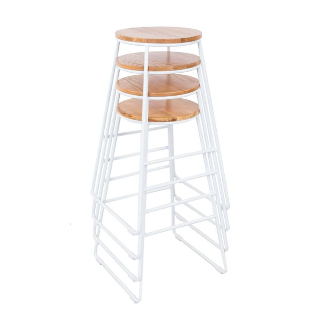 Mainstays 28"H Backless Stool White Metal Base with Natural Wood Seat