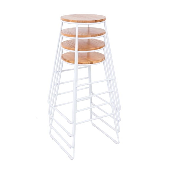 Mainstays 28"H Backless Stool White Metal Base with Natural Wood Seat - Set of 4
