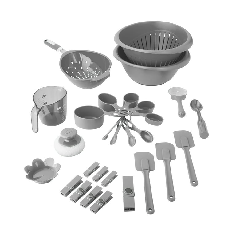 Mainstays 28-Piece Plastic Kitchen Tools and Gadgets Set, Gray