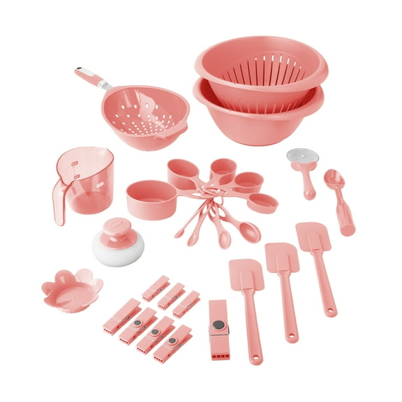 Mainstays 28-Piece Plastic Kitchen Tools and Gadgets Set, Pink