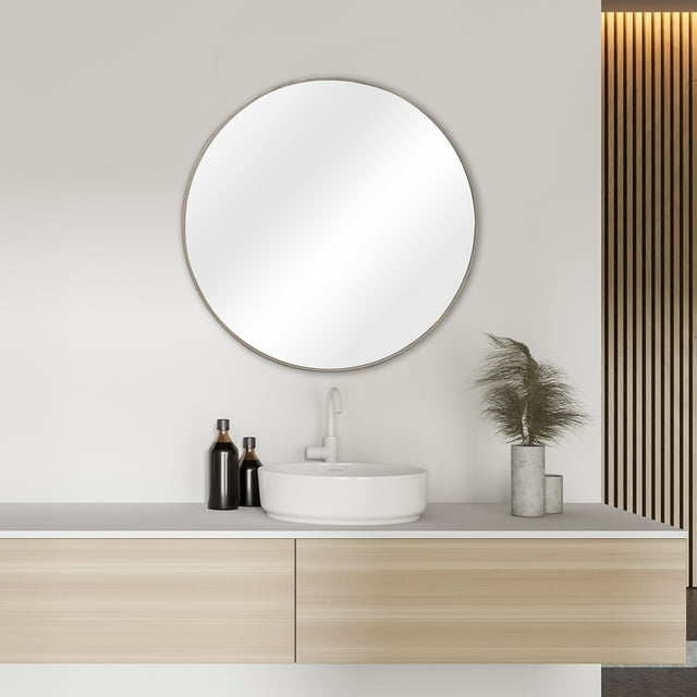 Mainstays 28" Round Aluminum Wall Mirror, Rustic Gray Wood
