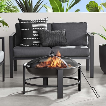 MAINSTAYS 28″ ROUND WOOD BURNING FIRE PIT, STEEL FRAME