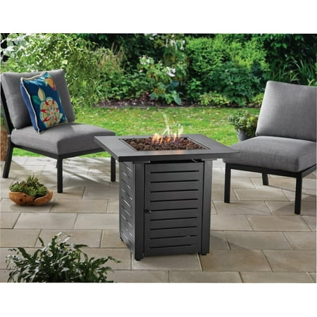 Mainstays 28" Square 48000 BTU Propane Gas Fire Pit Table with Lava Rocks, Metal Lid and Protective Cover