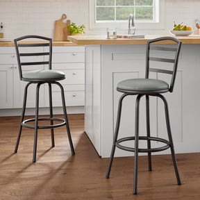 Mainstays 2-Pack Indoor Swivel Bar Stools, Adjustable 24 in or 29 in Height, Black Metal Frame, Dark Gray Seat