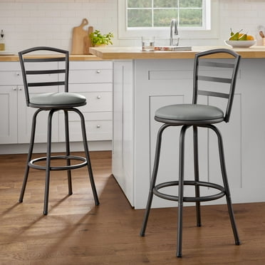 Mainstays 2-Pack Indoor Adjustable 24" or 29" Swivel Adjustable Black Metal Barstool, Dark Gray Seat