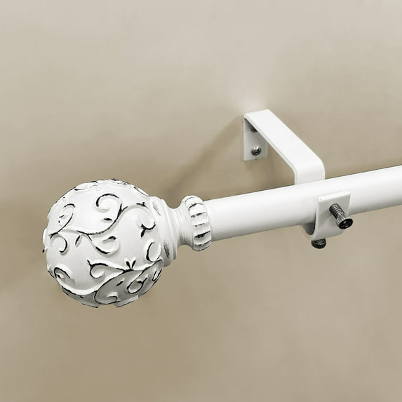 Mainstays 3/4" Filigree Ball Single Curtain Rod, White, 30-84"