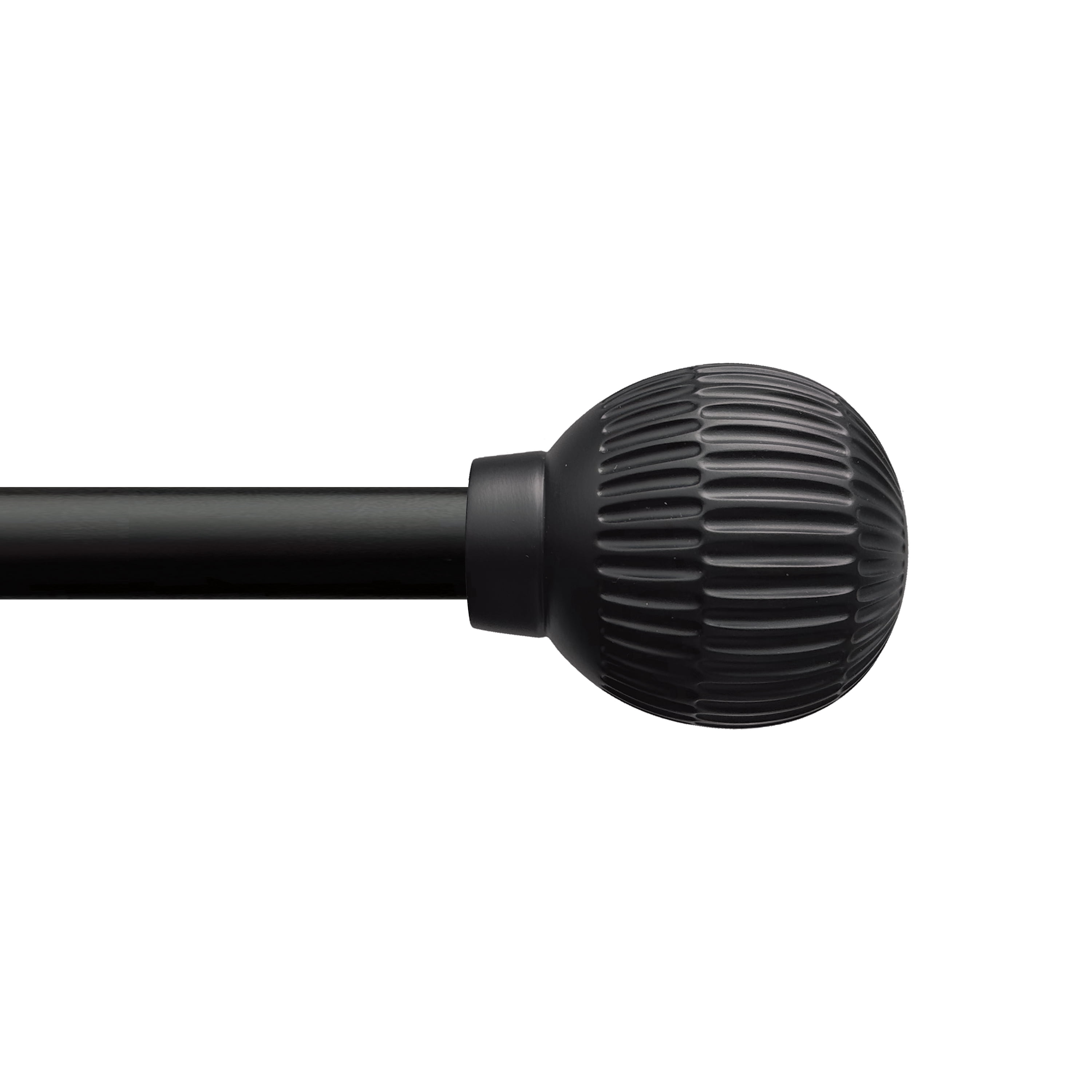 Mainstays 3/4" Matte Black Ribbed Ball Adjustable Single Curtain Rod, 30-84"