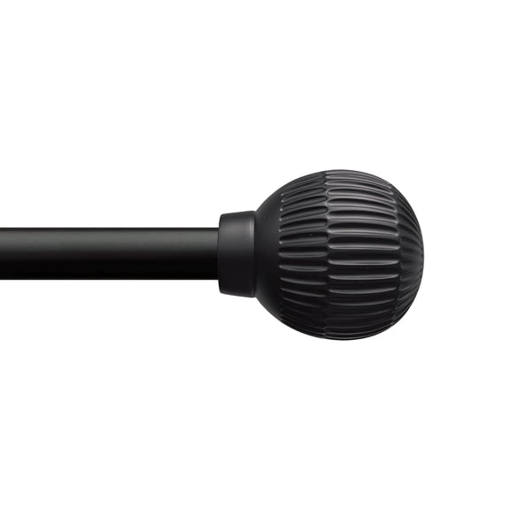 Mainstays 3/4" Matte Black Ribbed Ball Adjustable Single Curtain Rod, 30-84"