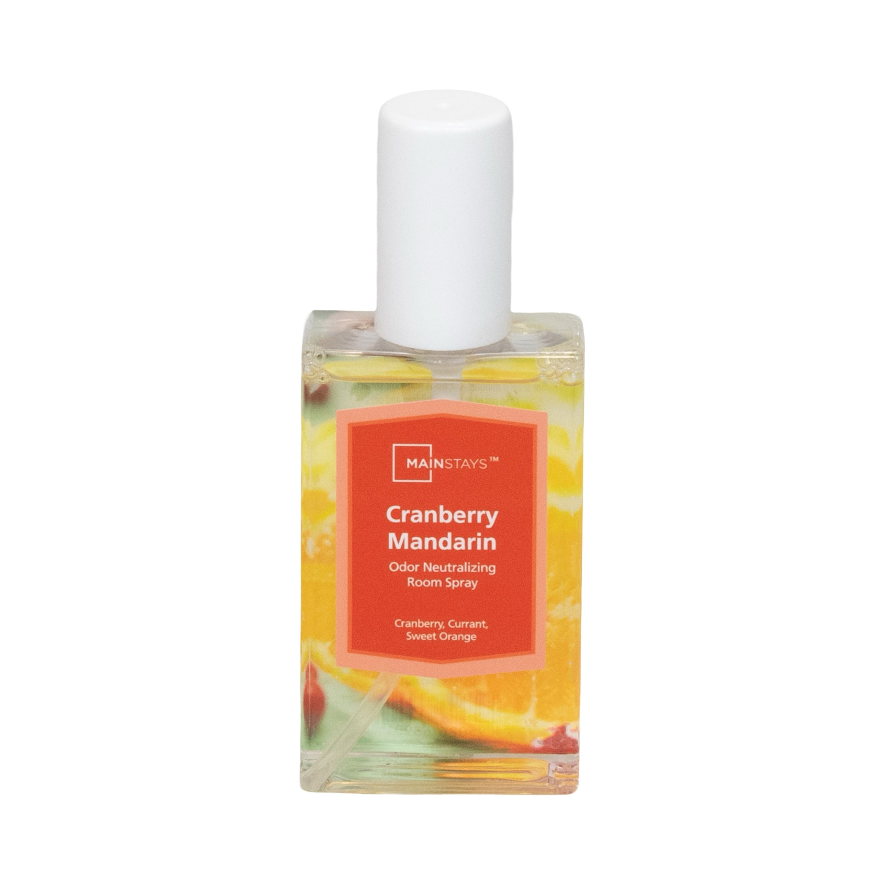 Mainstays Mandarin Cranberry Scented Room & Linen Spray 3.4 fl oz (100mL).