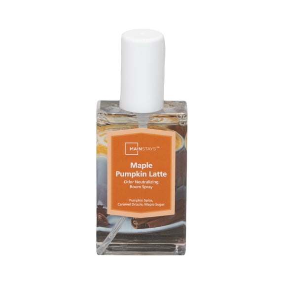 Mainstays Maple Pumpkin Latte Scented Room & Linen Spray 3.4 fl oz (100mL).