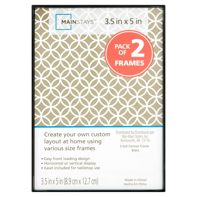 Mainstays 3.5" x 5" Format Picture Frames, Black, Set of 2