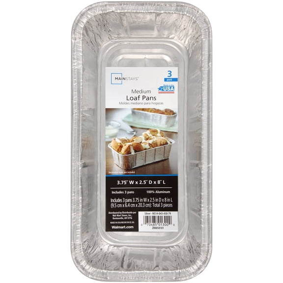 Mainstays? 3.75 in. x 2.5 in. x 8 in. Medium Loaf Pans 3 ct Pack