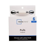 Mainstays 3-Inch Center-to-Center Classic Cabinet Pull, Chrome and White, 6 Pack