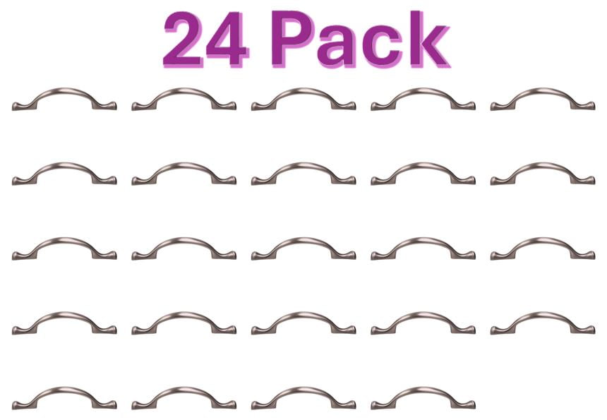 Mainstays 3" (76mm) Center-to-Center Footed Cabinet Pull, Satin Nickel, 24 Pack