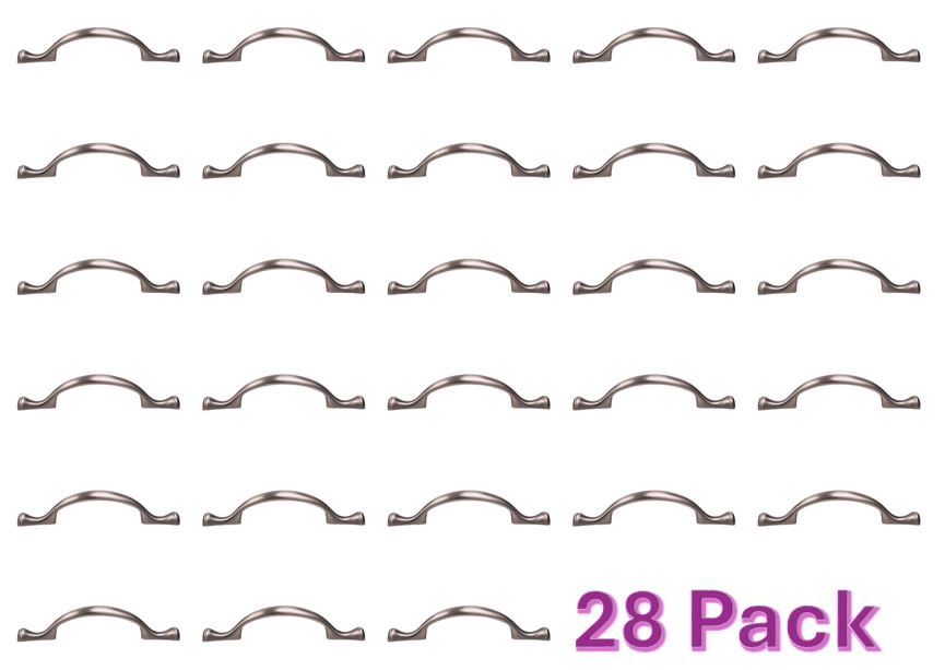 Mainstays 3" (76mm) Center-to-Center Footed Cabinet Pull, Satin Nickel, 28 Pack