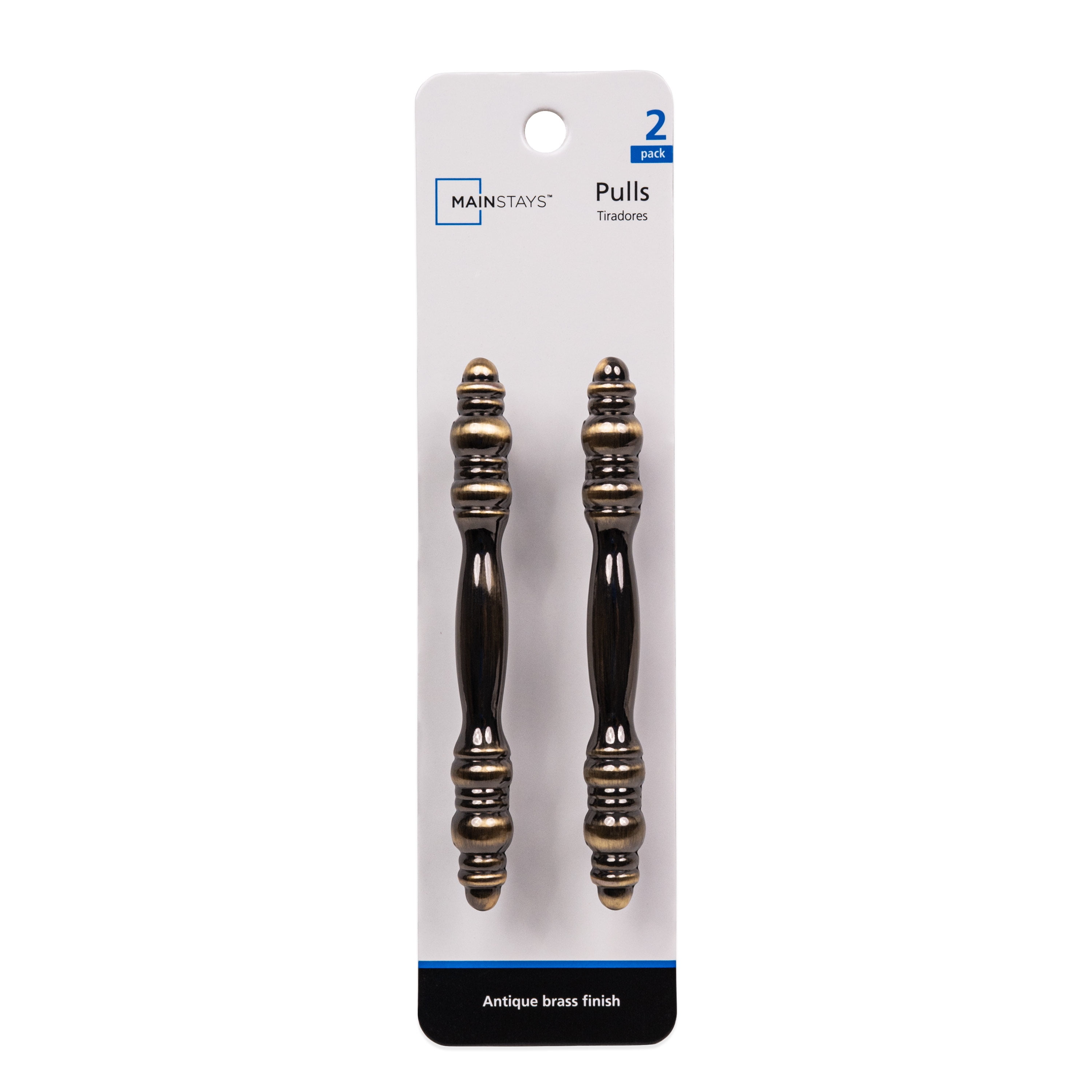 Mainstays 3" (76mm) Center-to-Center Traditional Cabinet Pull, Antique Brass, 2 Pack