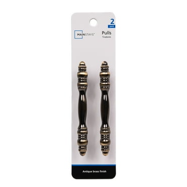 Mainstays 3" (76mm) Center-to-Center Traditional Cabinet Pull, Antique Brass, 2 Pack