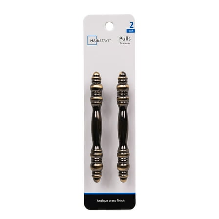 Mainstays 3" (76mm) Center-to-Center Traditional Cabinet Pull, Antique Brass, 2 Pack