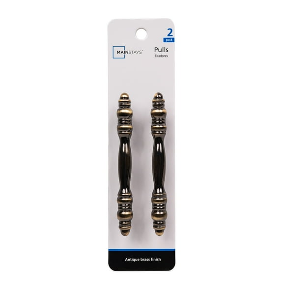 Mainstays 3" (76mm) Center-to-Center Traditional Cabinet Pull, Antique Brass, 2 Pack