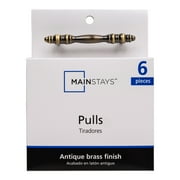 Mainstays 3" (76mm) Center-to-Center Traditional Cabinet Pull, Antique Brass, 6 Pack