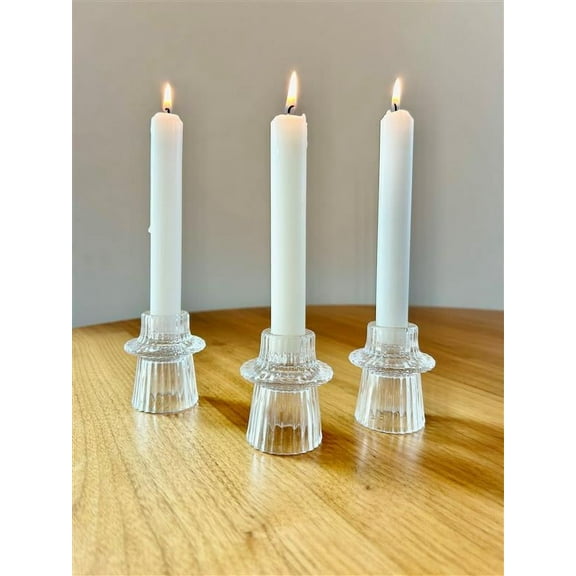 Mainstays Decorative Clear Glass Ribbed Taper Tealight Candleholder, Set of 3, 3"