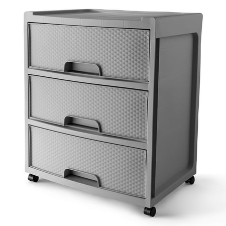 Mainstays 3-Drawer Plastic Storage Cart, Soft Silver, Diamond Pattern