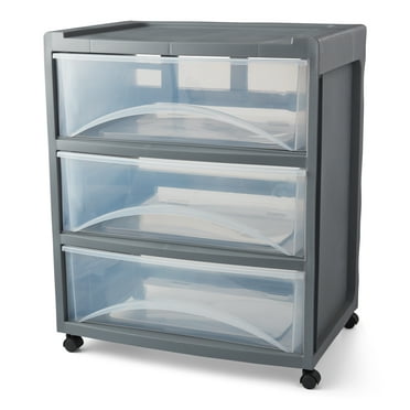 Mainstays 3 Drawer Wide Storage Cart, Gray
