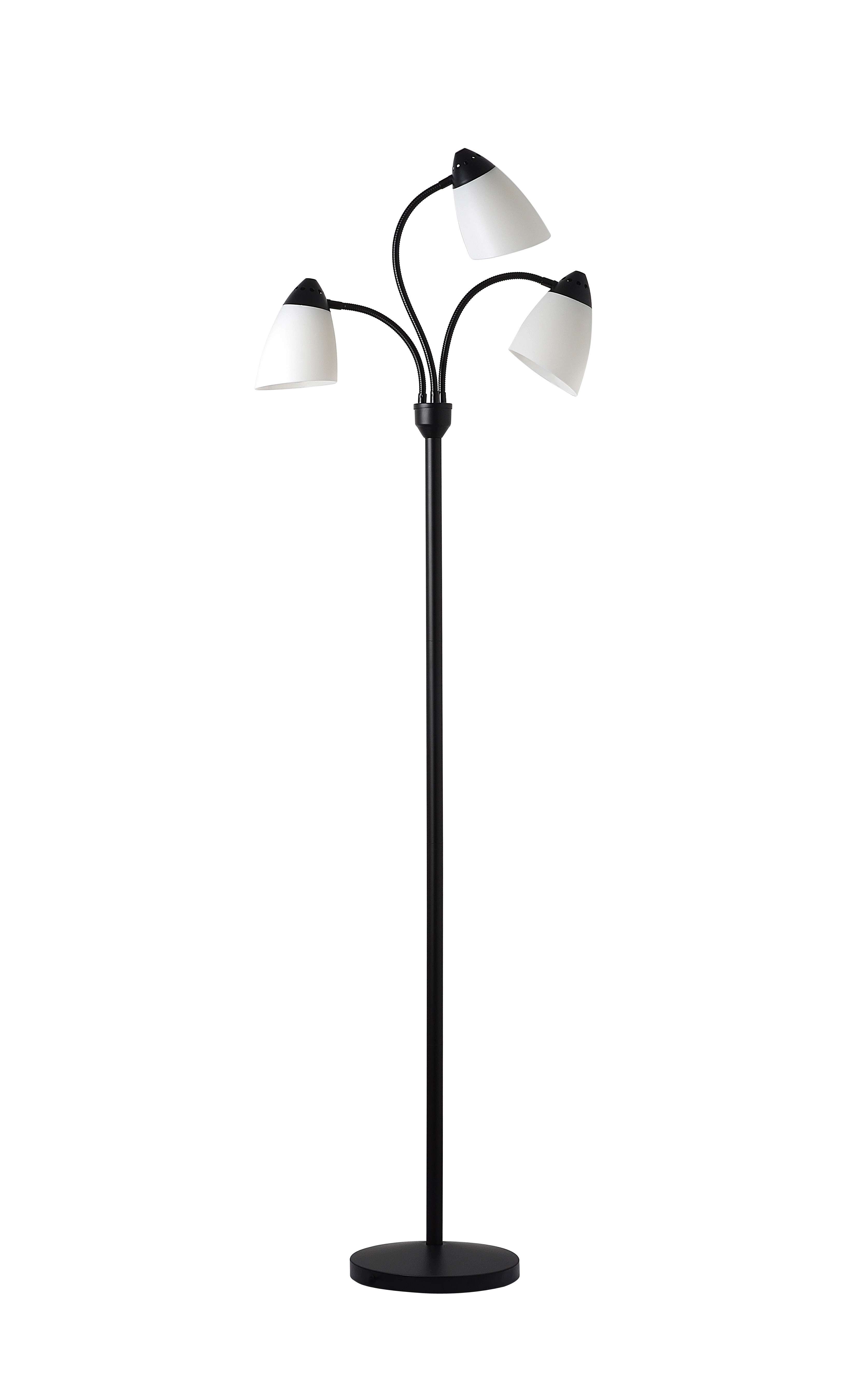 Mainstays 3 Head Adjustable Floor Lamp, Black with White Plastic Shades, Classic, Young Adult, Adult use. - image 1 of 10