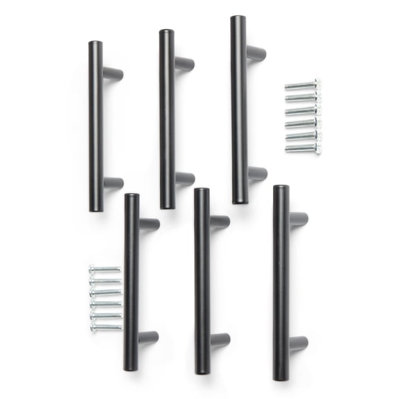 Mainstays 3-inch Matte Black Bar Cabinet Pulls with Hardware, 6 Pack
