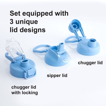 Mainstays 3 Interchangeable Lids for MS 32 fl oz Plastic Bottle and 24oz/40oz SS Bottle Blue Essence