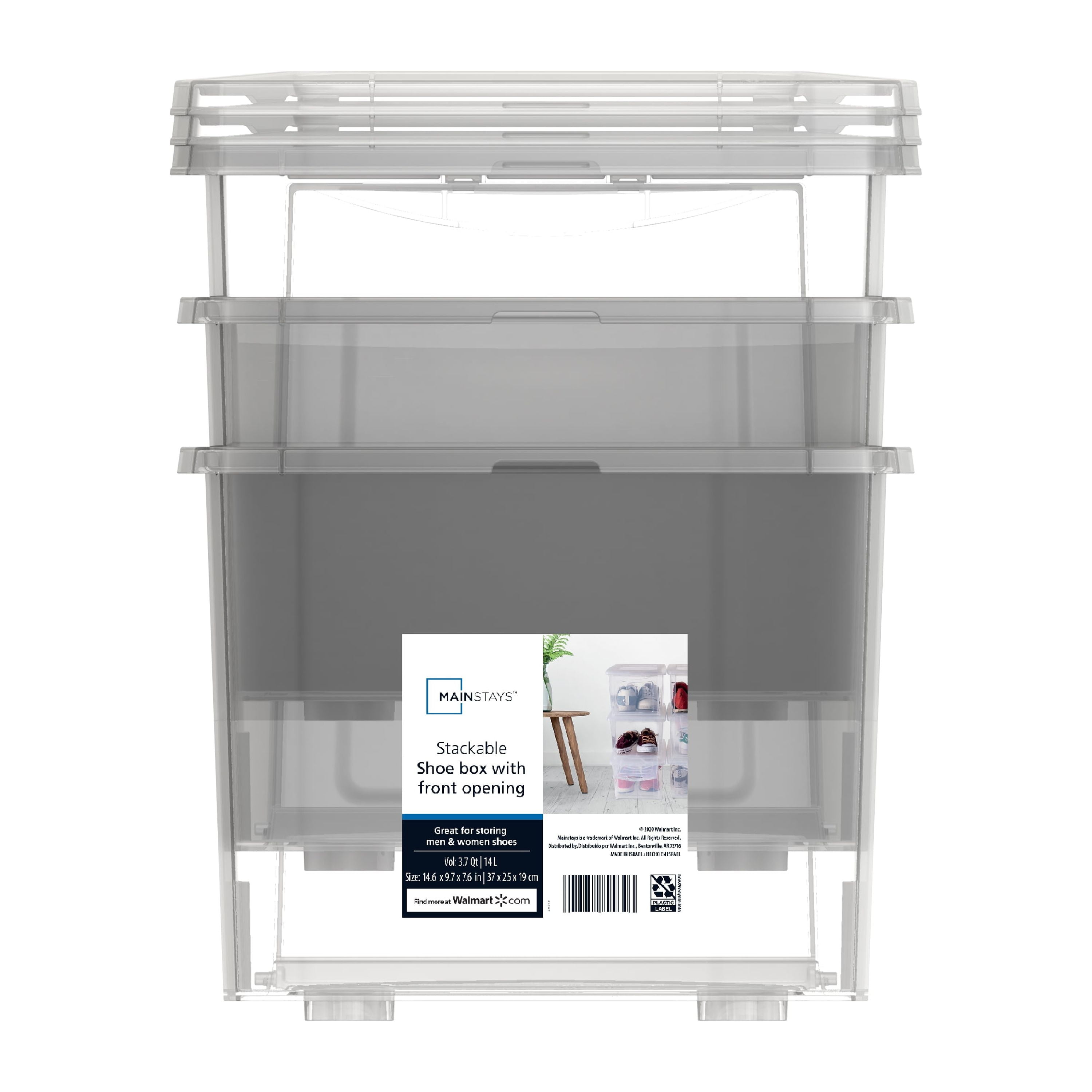 Mainstays 3 Pack Drop Front Shoe Box Clear Walmart