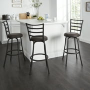 Mainstays Adjustable-Height 3 Pack Indoor Swivel Barstool with Bronze Ladder Back and Espresso Vegan Leather Seat