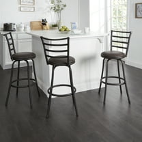 Mainstays 3-Pack Indoor Adjustable 24" or 29" Bronze Ladder Back Swivel Barstool, Espresso Vegan Leather Seat