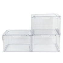 Mainstays 3 Pack Stackable Clear Glossy Plastic Drop Front Shoe Organizer, Adult Size, 1 Tier