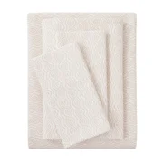 Mainstays 3-Piece 300 Thread Count Beige Geo Cotton Blend Percale Bed Sheet Set, Twin XL