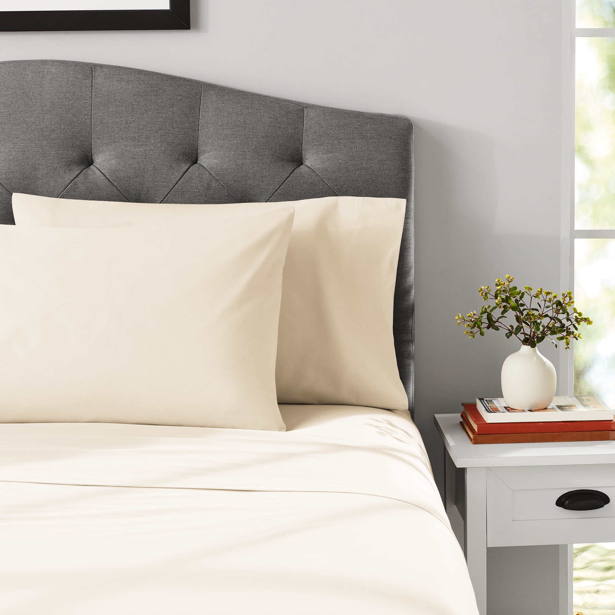 Mainstays 3Piece 300 Thread Count Beige Cotton Blend Percale Bed Sheet