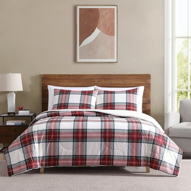 Mainstays 3-Piece Adult Comforter Set, Red Tartain Plaid, Full,Queen