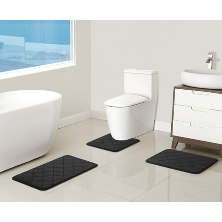 Mainstays 3-Piece Bath Rug Set, Black (3 Pieces)