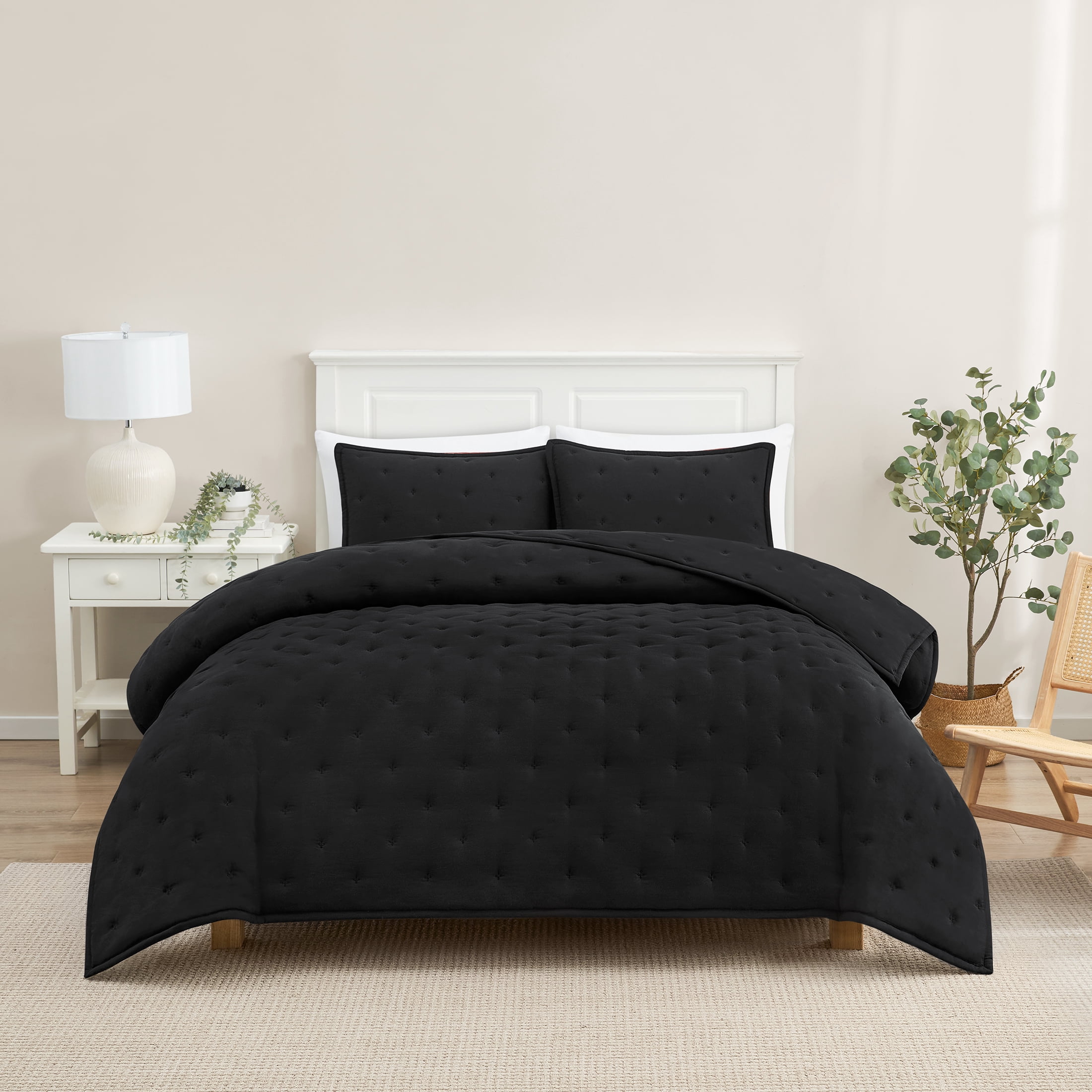 Mainstays King Comforter Set, All-Season, 3-Piece, Black