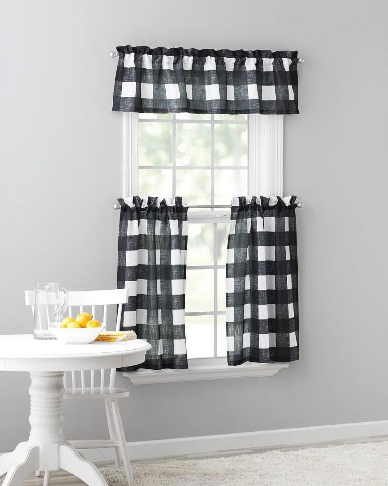Black and White Buffalo Check Light Filtering Tier and Valance Set