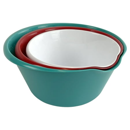 Mainstays 3 Piece Bowl Set Polypropylene Teal Red White