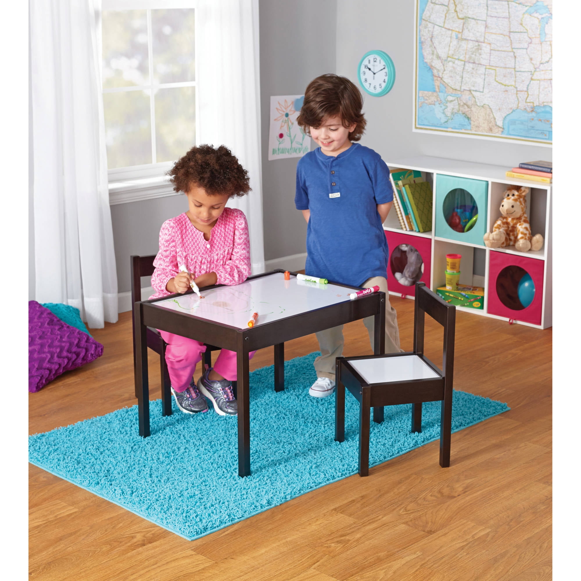 GDLF Kids Art Table and 2 Chairs, Wooden Drawing Desk, Activity