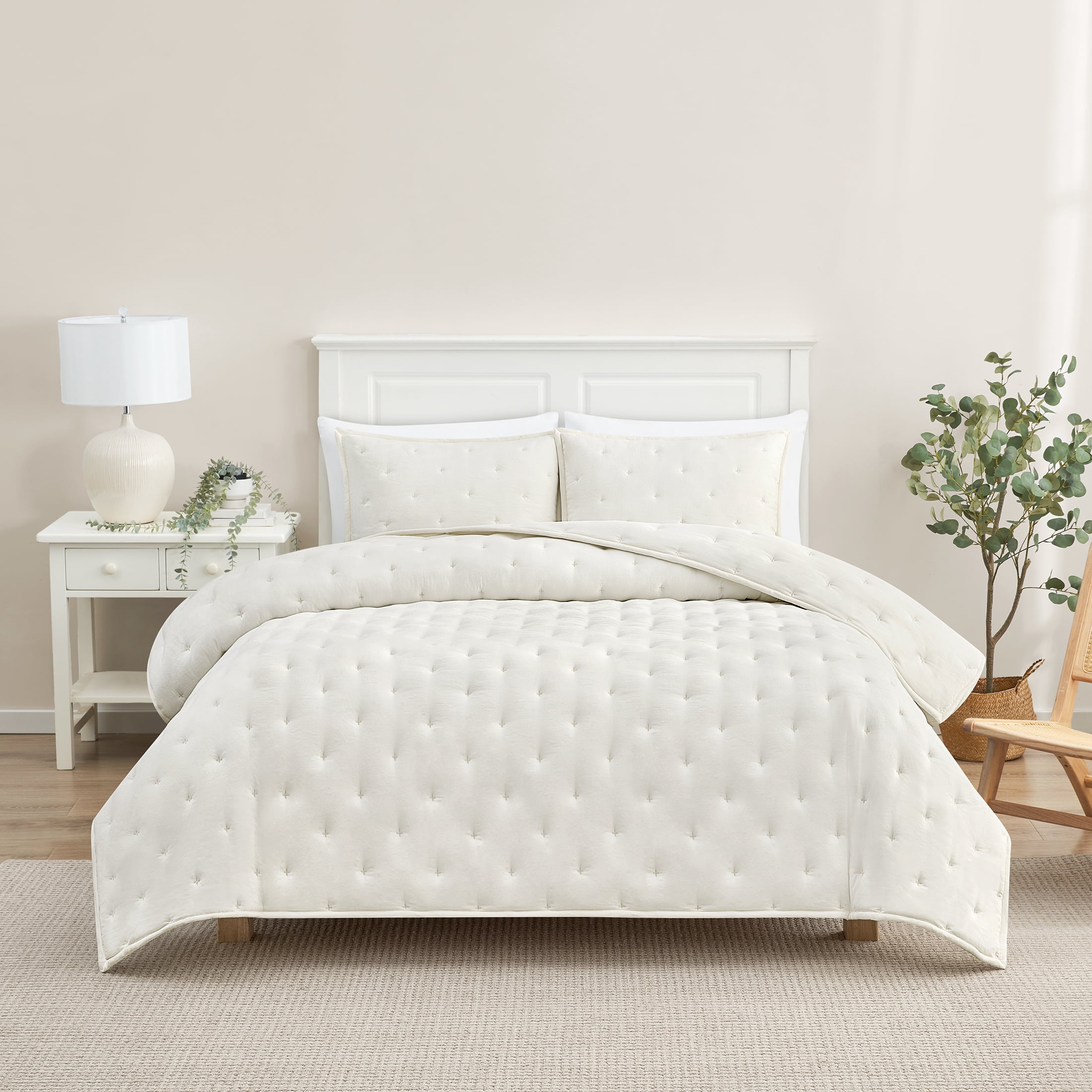 Mainstays King Comforter Set, All-Season, 3-Piece, Cream