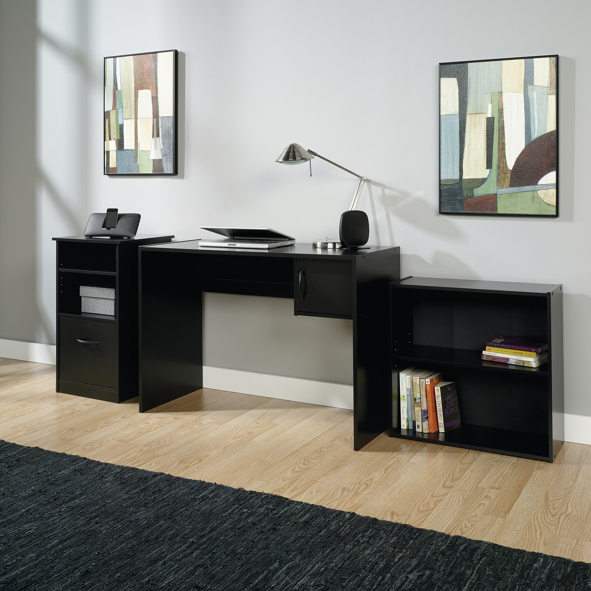 Mainstays 3-Piece Desk and Bookcase Office Set, Black Finish - image 1 of 6