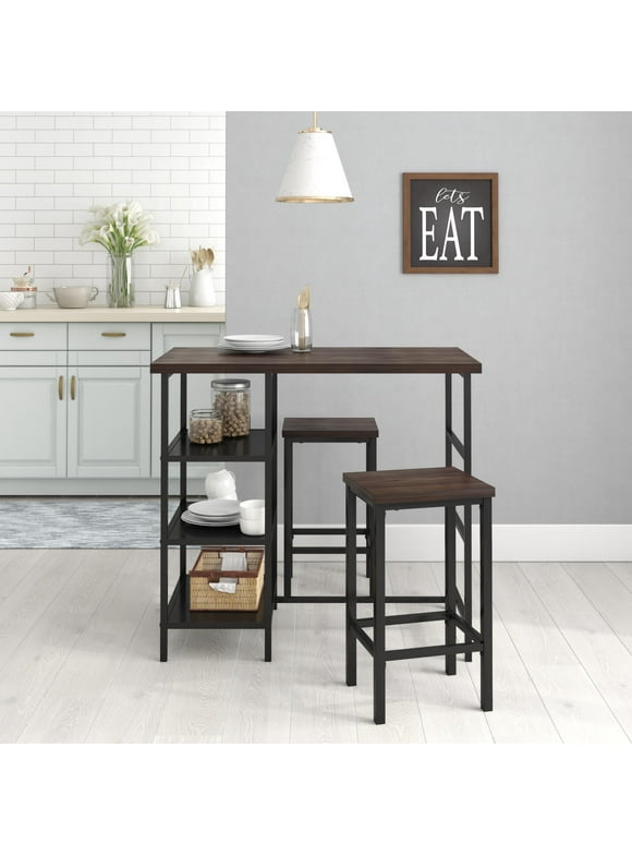 Mainstays 3 Piece Dining Pub Set Counter Height with Backless Barstools, Espresso
