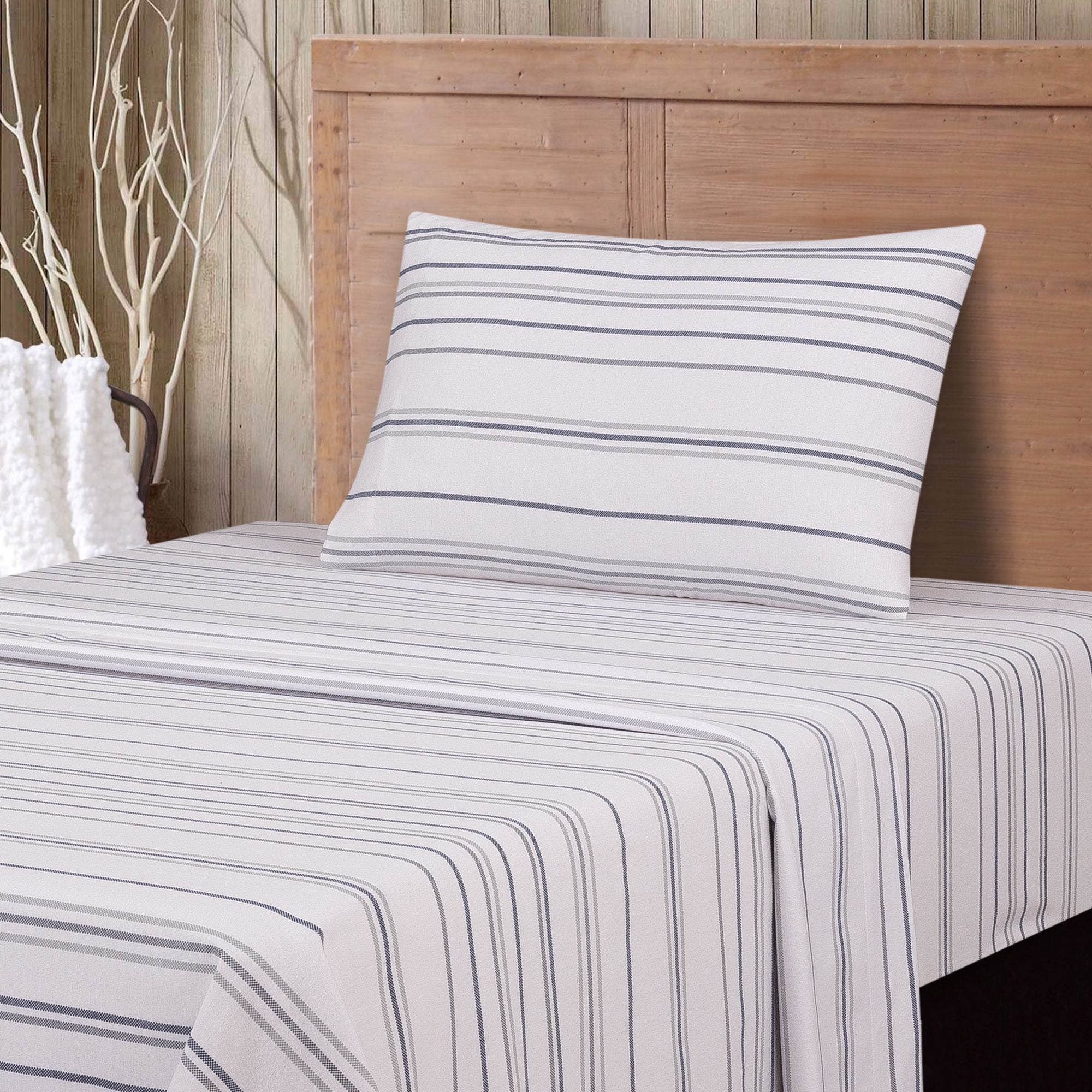 Find Your Perfect Mainstays 3-Piece Flannel Sheet Set, Blue Stripe